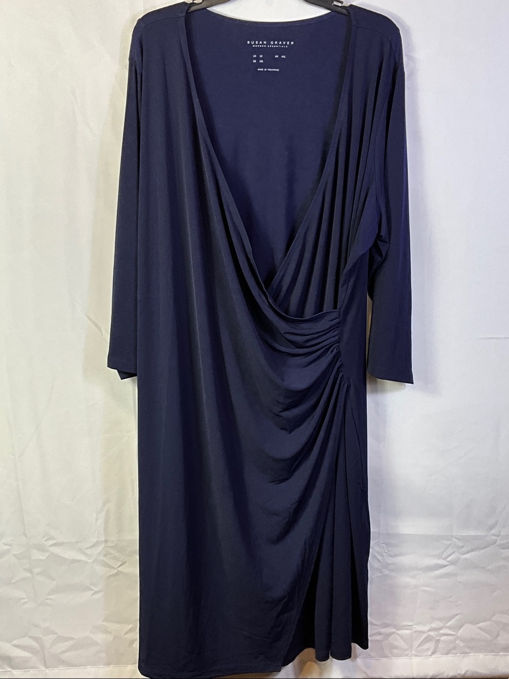 Susan Graver Faux Wrap Long Sleeve Midi Dress Size 3X New